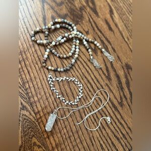 Jewelry Agate beaded necklace tassles Silver bracelet Crystal quartz pendant